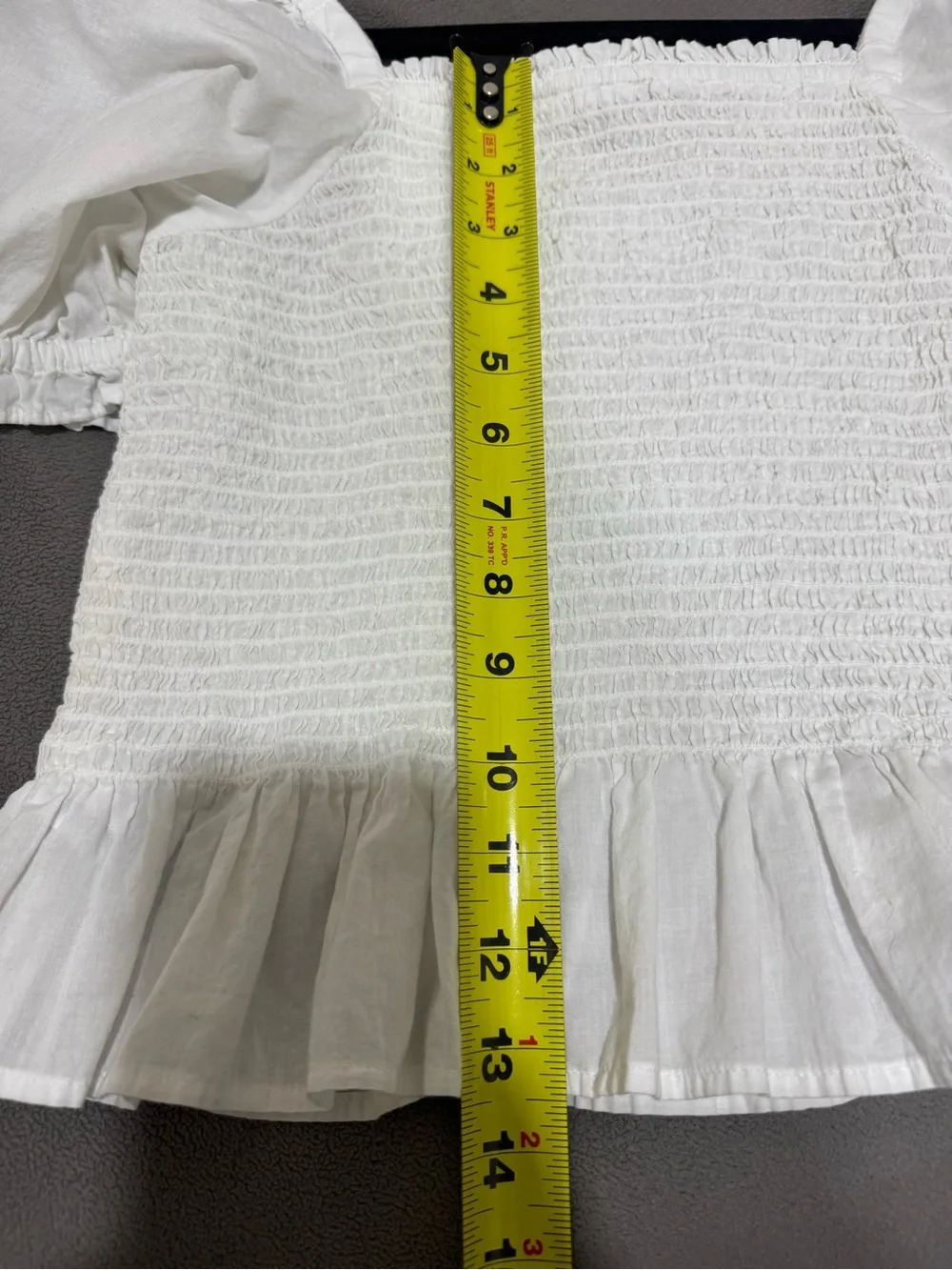 J.Crew Re-Imagined White Smocked Puff Sleeve Top Size S